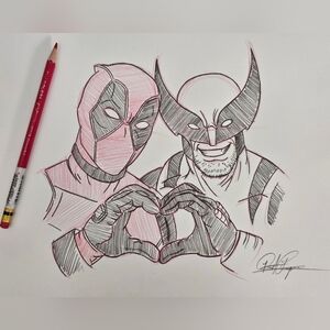 Disney Marvel Deadpool and Wolverine best friends drawing/sketch art handmade
